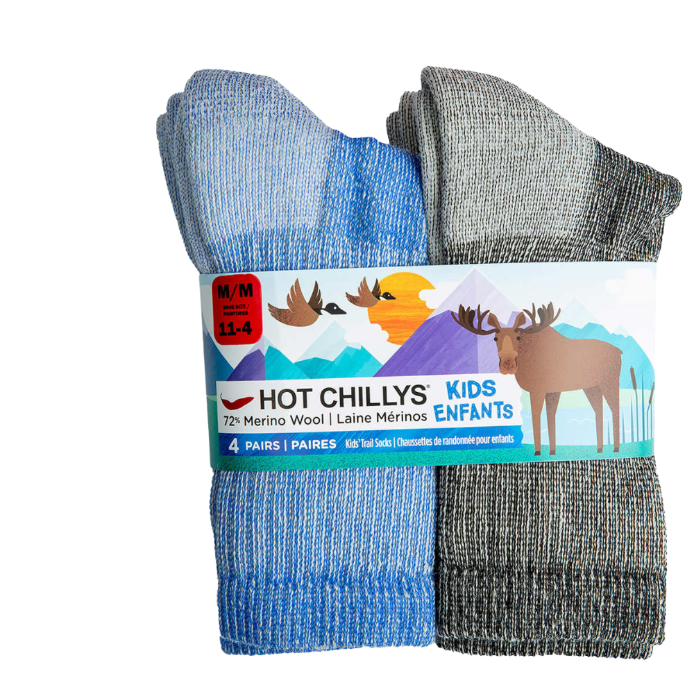 Hot Chillys Kids Hiking Socks, 4 Pair Pack