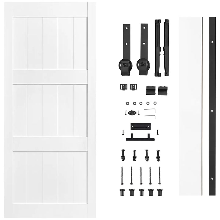 OVE White Panelled Barn Door with Hardware Kit