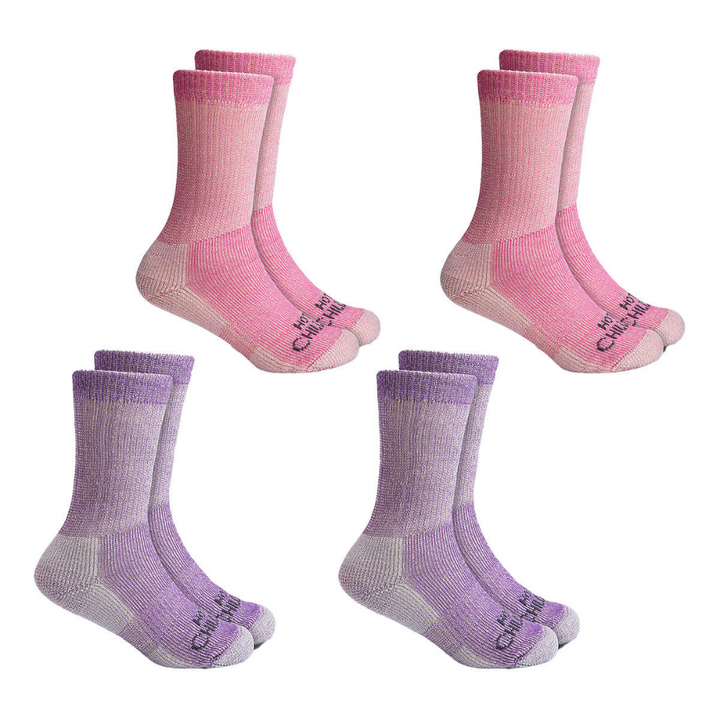 Hot Chillys Kids Hiking Socks, 4 Pair Pack